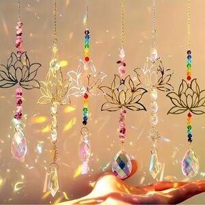 Lotus Crystal Sun Catcher Hanging Decorations - Gold & Iridescent